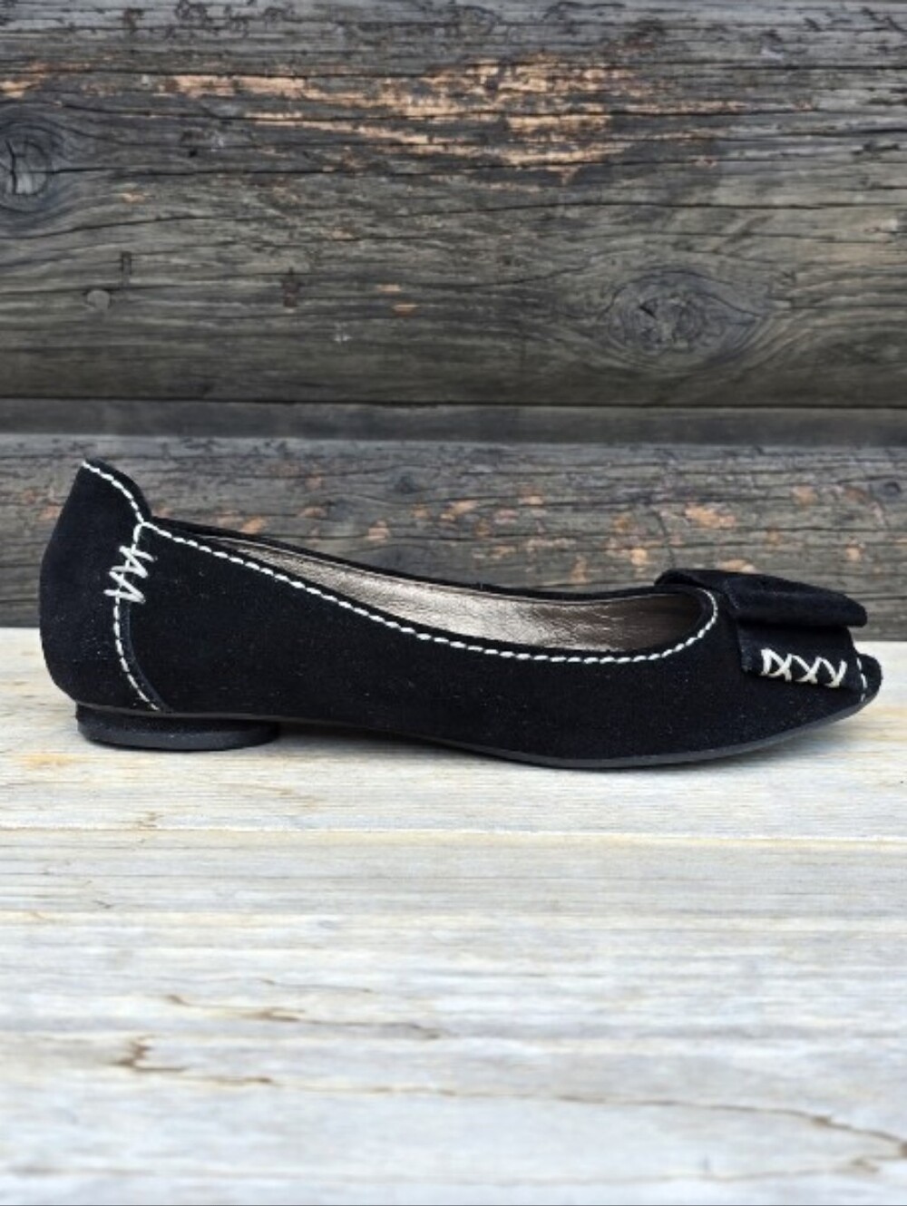 Clarks Artisan Y2K Boho Minimalist Suede Bow Peep Toe Comfort Ballet Flats 7M